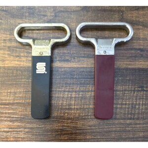 Vintage Italian Metal 2 Prong Cork Extractor Set/2 - Black & Burgundy Handles